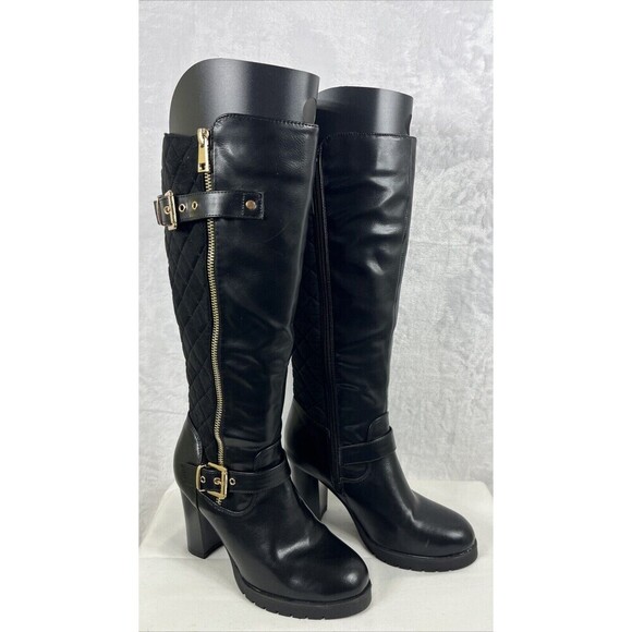 mySoft Heeled Boots Stacked Heel Black Gold Size 6 - Picture 1 of 10